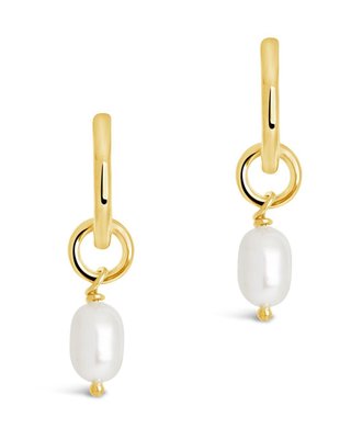 Sterling Silver Pearl Drop Hoops