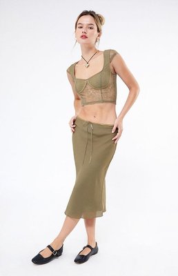 Women's Tie Midi Skirt In Olive