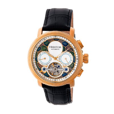 Aura Men's Semi-skeleton Leather-band Watch
