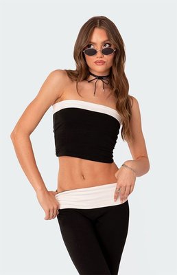 Edikted Women's Contrast Fold Over Tube Top In Black/white