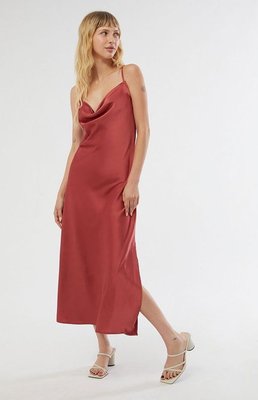 Dress Forum Womens Red Satin Cowl Neck Midi Dress Size Medium