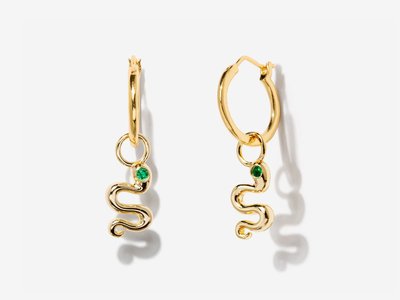 Snake Emerald Hoops