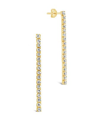 Sterling Silver Cz Linear Drop Earrings