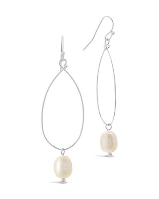 Teardrop Pearl Dangle Earrings - Silver