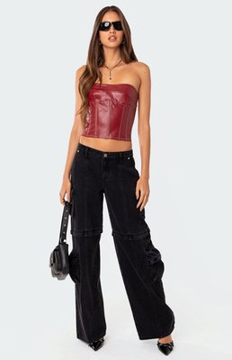 Edikted Women's Moss Faux Leather Lace Up Corset In