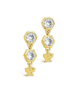 Cz Honeycomb & Butterfly Dangle Earrings