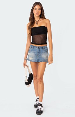 Edikted Women's Distressed Denim Mini Skirt In